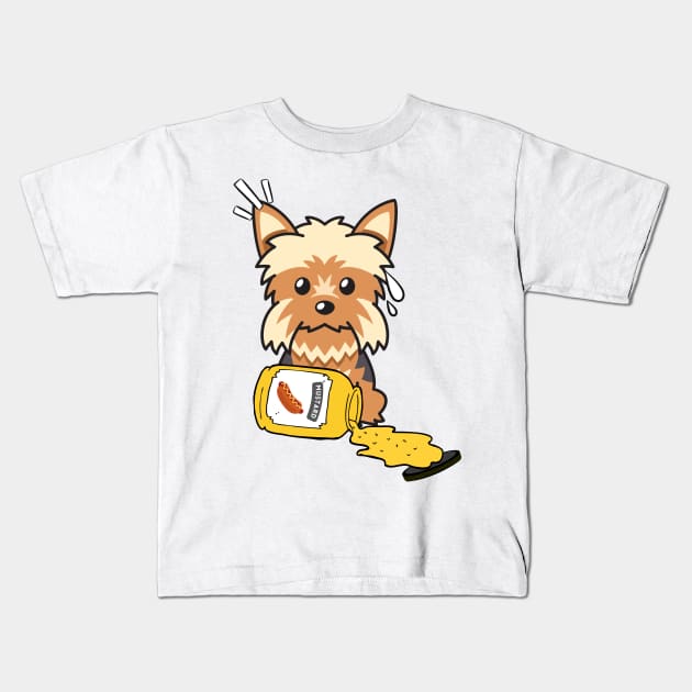 Naughty Yorkshire Terrier Spilled Mustard Kids T-Shirt by Pet Station